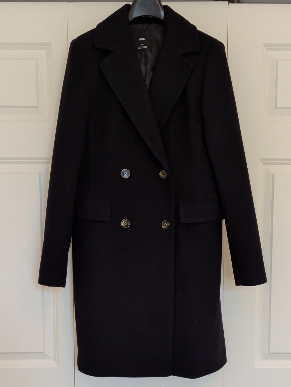 Mango Navy Double-Breasted Wool Pea Coat